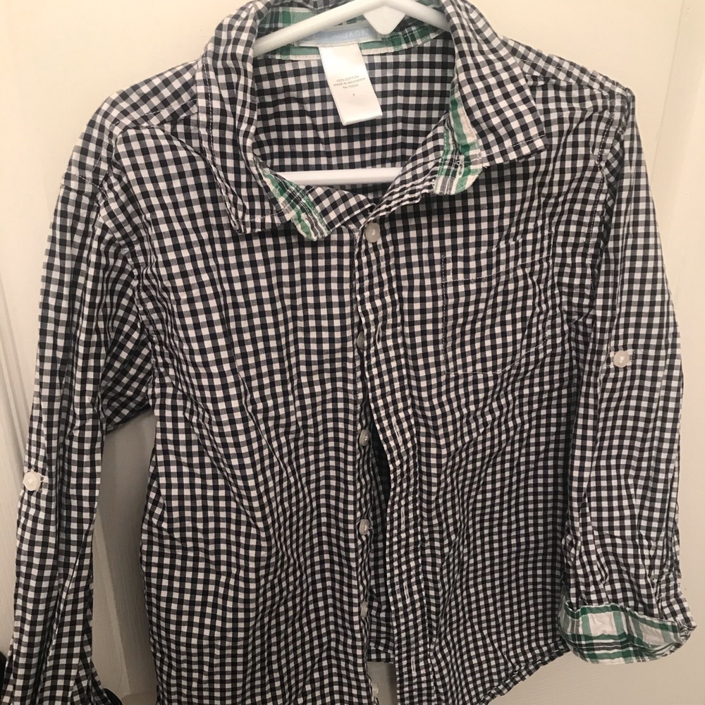 Janie and Jack Black and Green Plaid Dress Shirt